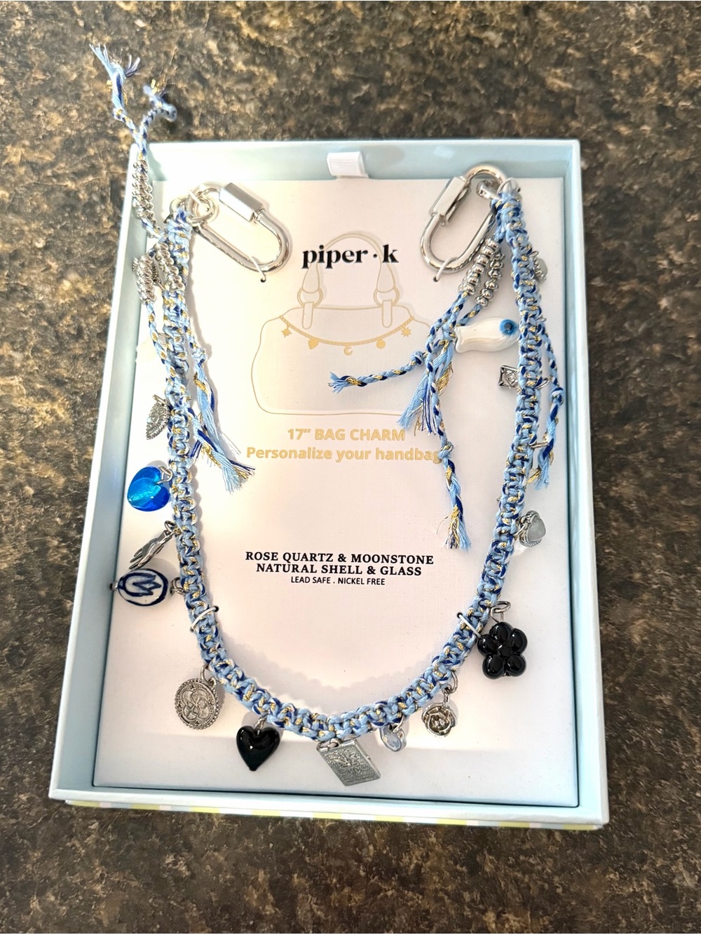 NIB Piper - k Braided 17" Bag Charm with Charms